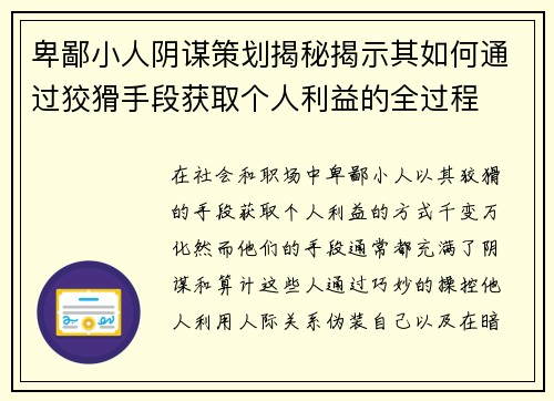 卑鄙小人阴谋策划揭秘揭示其如何通过狡猾手段获取个人利益的全过程
